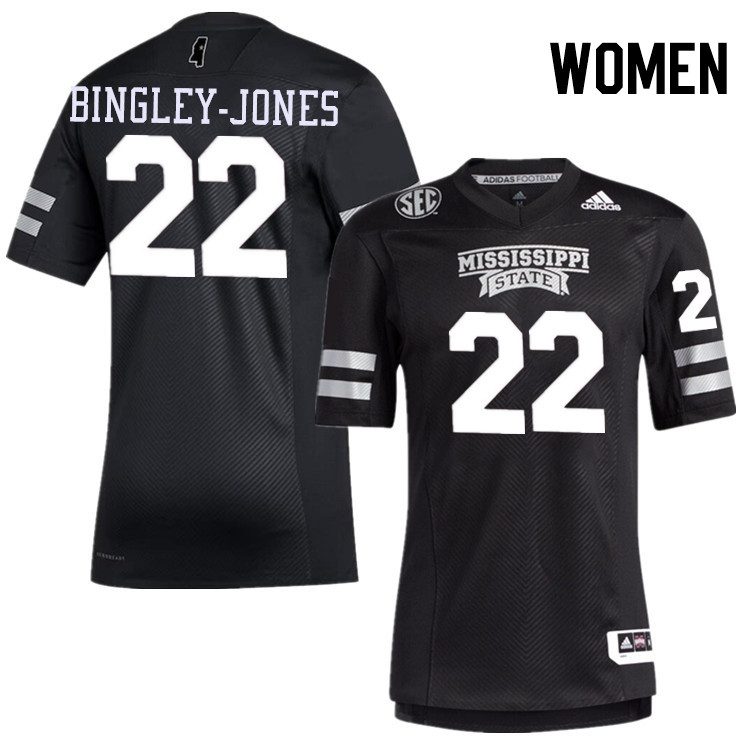 Women #22 Kedrick Bingley-Jones Mississippi State Bulldogs College Football Jerseys Stitched-Black